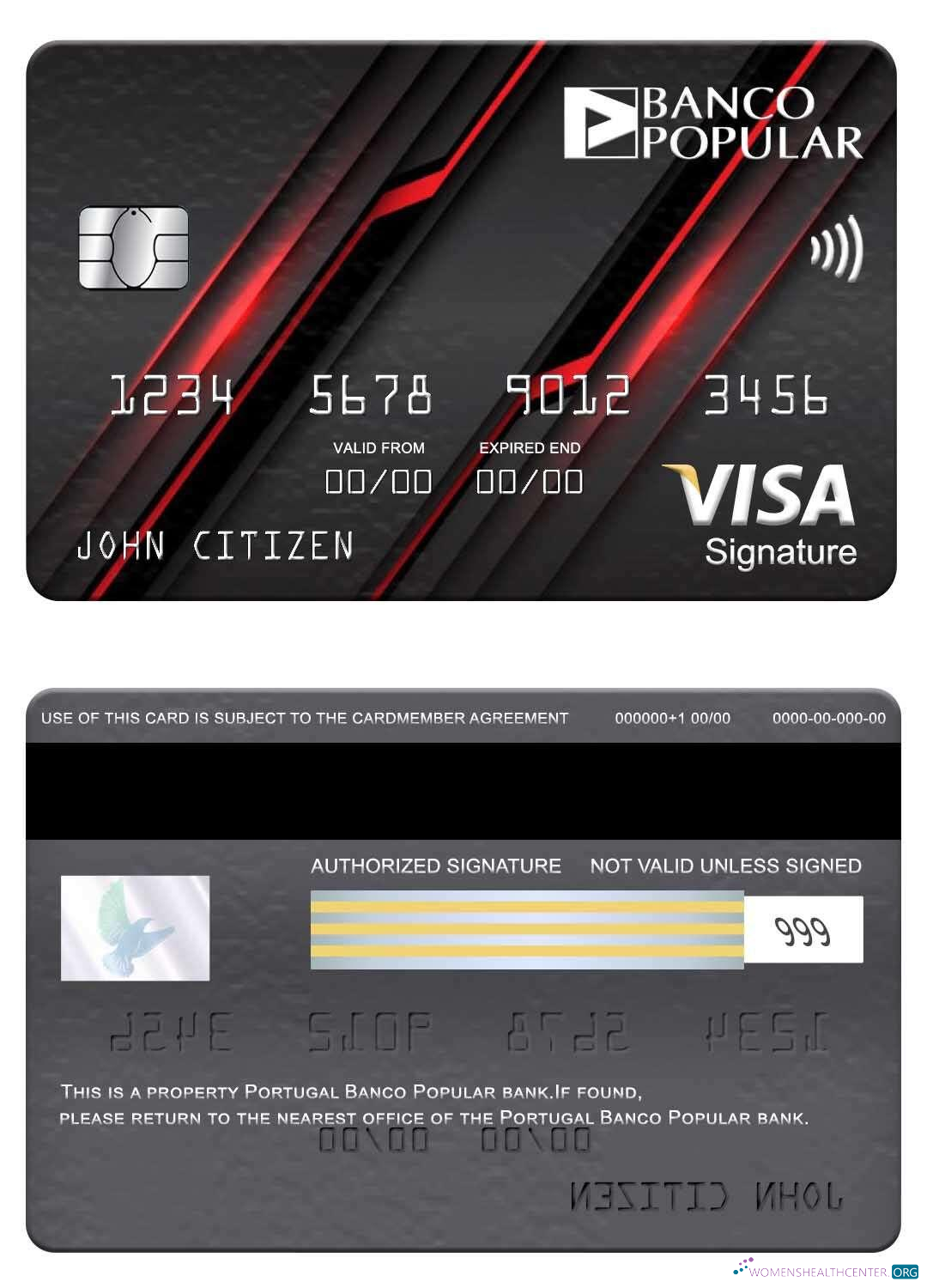 Download Portugal Banco Popular bank visa signature card Photoshop template